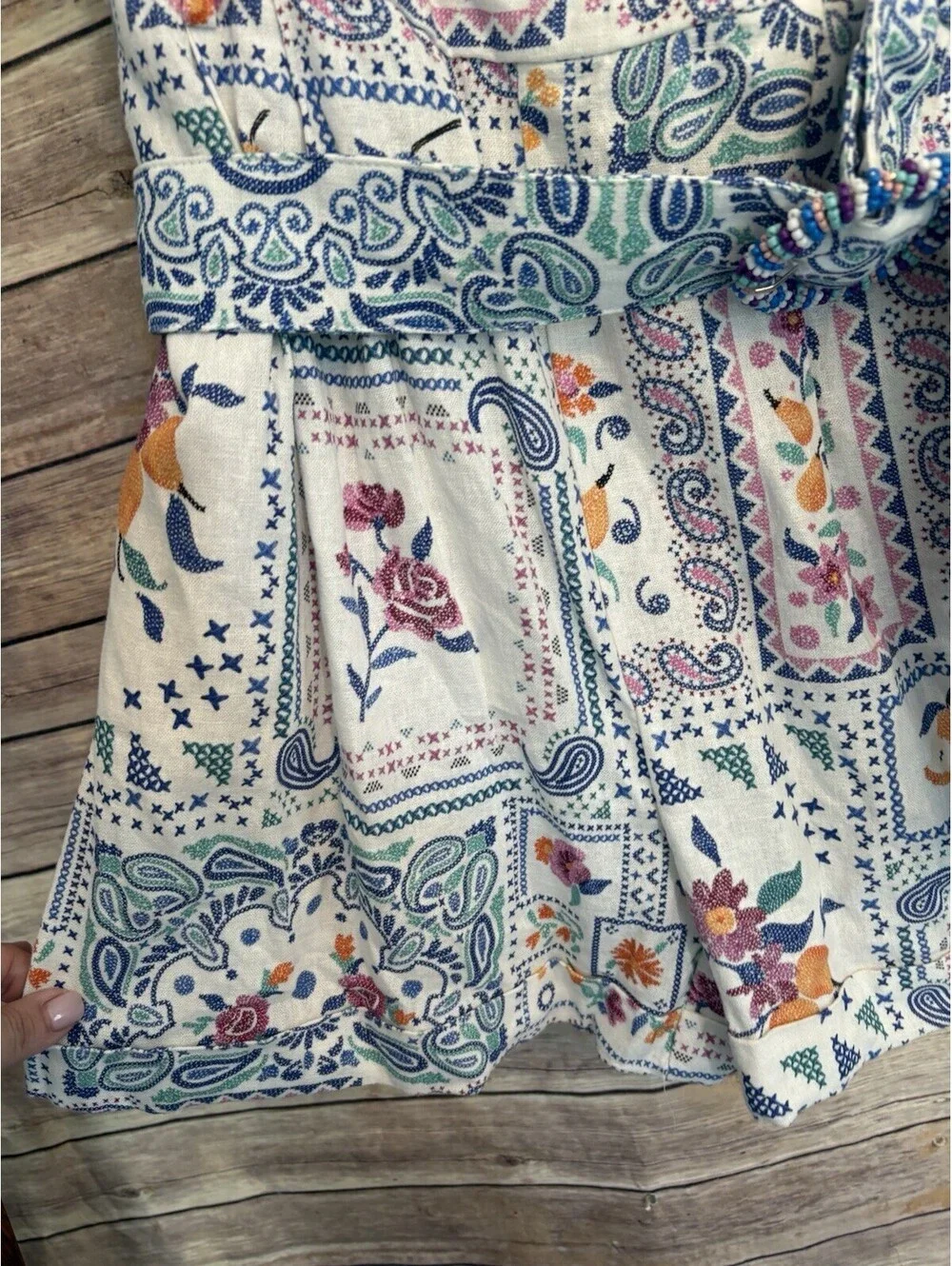 Caroline Constas Linen Blend Embroidered Print Floral Romper Size Small